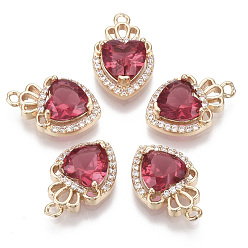 Камелия Стеклянные подвески, с фианитом из микропаве и открытой спинкой из латуни, граненые, сердце с короной, золотой свет, камелия, 17.5x11.5x5.5 мм, отверстие : 1.4 мм