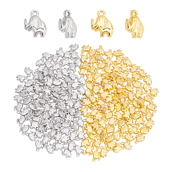 Platinum & Golden 200Pcs 2 Colors CCB Plastic Pendants, Elephant Shape, Platinum & Golden, 15.5x12x4.5mm, Hole: 1.6mm, 100pcs/color