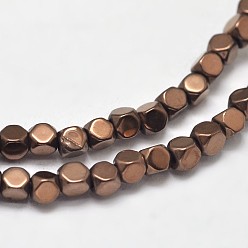 с Покрытием Меди Гальванизировать немагнитных синтетический гематит бисер пряди, граненый куб, сгладить, с медным покрытием, 2x2x2 мм, отверстие : 1 мм, около 200 шт / нитка, 16 дюйм