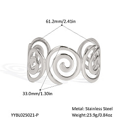 Stainless Steel Color 304 Stainless Steel Spiral Open Cuff Bangles for Women, Stainless Steel Color, Inner Diameter: 2.41 inch(6.12cm)