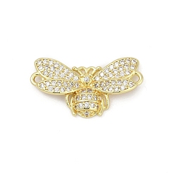 Настоящее золото 18K Подвески-соединители в виде пчелы из латуни с микропаве из прозрачного кубического циркония, без свинца и без кадмия, долговечный, стойки покрытие, реальный 18 k позолоченный, 23x12.5x3.5 мм, отверстие : 1.4 мм