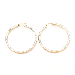 Золотой Серьги из 304 нержавеющей стали, с полимерной глиной стразами, плоская форма кольца, золотые, 61x59x2.7 мм, штифты : 0.7 мм