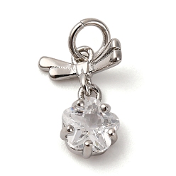 Платина Латунные микро проложить кубического циркония подвески, бант с подвесками в виде звезд, с целью перехода в кольце, долговечный, без кадмия и без свинца, стойки покрытие, платина, 14x10x3.5 мм, отверстие : 3 мм