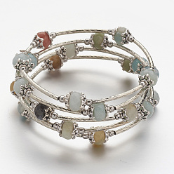 Амазонит Браслеты из натурального амазонита, с латунным шарики прокладки, Шарики из тибетского шарика и латунные бусины, 4 петли, 54 мм (2-1/8 дюйм)