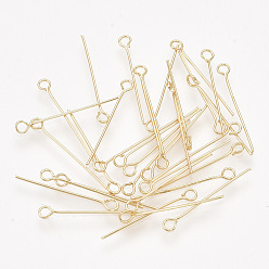 Настоящее золото 18K Латунные булавки, реальный 18 k позолоченный, 20~20.5x0.5 мм, отверстие : 1.6 мм