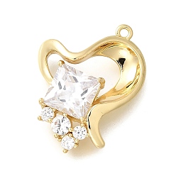 Настоящее золото 18K Латунные микро проложить кубического циркония подвески, без кадмия, без никеля и без свинца, сердце прелести, реальный 18 k позолоченный, 23.5x21.5x6.5 мм, отверстие : 1.4 мм