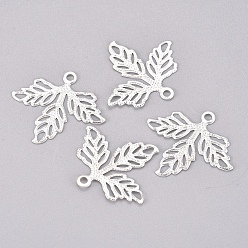 Silver Iron Pendants, Filigree, Leaf, Silver, 23x25.7x0.5mm, Hole: 1.8mm