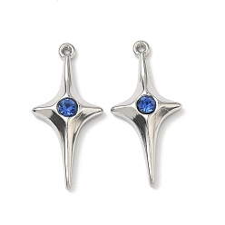 Нержавеющая Сталь Цвет 304 из нержавеющей стали горный хрусталь подвески, звезды прелести, цвет нержавеющей стали, 27x12.5x4 мм, отверстие : 0.8 мм