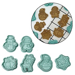 Light Sea Green Christmas Theme Plastic Cookie Cutters, Baking Tools, Reindeer/Bell/Snowflake, Light Sea Green, 56~71x57~62x20mm, Inner Diameter: 41.5~56x42~49mm, 6pcs/set