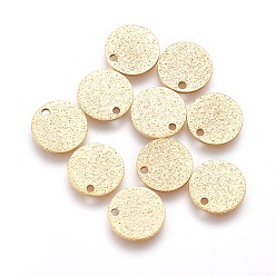 Golden Ion Plating(IP) 304 Stainless Steel Charms, Textured, Flat Round with Bumpy, Golden, 10x1mm, Hole: 1.2mm