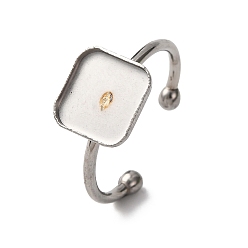 Нержавеющая Сталь Цвет 304 компоненты открытого кольца манжеты из нержавеющей стали, простые настройки кольца пэда, квадратный, цвет нержавеющей стали, лоток : 9.5 мм, 1.5 мм, Внутренний диаметр: 18