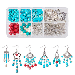 Mixed Color DIY Earring Making, with Tibetan Style Alloy Link, Gemstone Bead, Brass Earring Hooks and Iron Eye Pin, Mixed Color, 13.5x7x3cm