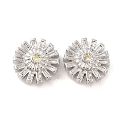 Платина Латунные микропаве из прозрачного кубического циркония, без кадмия, без никеля и без свинца, плоско-круглые, светлый золотарник желтый, платина, 12x5 мм, отверстие : 1 мм