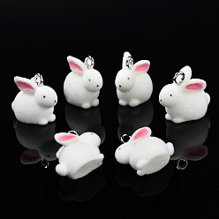 Фламинго Кулоны из флокированной смолы, с платиновыми железными петлями, кролик, фламинго, 18x23x12 мм, отверстие : 2.5 мм