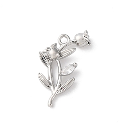 Платина Подвески из латуни с прозрачным фианитом, без кадмия, без никеля и без свинца, цветок, платина, 18.5x11.5x3.5 мм, отверстие : 1.4 мм