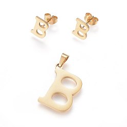 Letter B 304 стали подвески и серьги-гвоздики комплекты ювелирных изделий из нержавеющей, алфавит, letter.b, 20~23x13~19x1.5 мм, отверстия: 6x3 mm, 6~10x6~9x1 mm, штифты : 0.8 мм