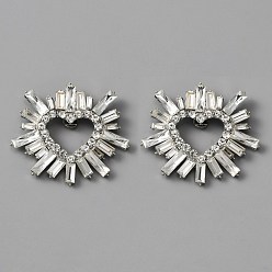 Платина Украшение для обуви из хрусталя и горного хрусталя из сплава, съемные пряжки для обуви, с железной фурнитурой, сердце, платина, 55x62x10 мм