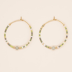 Золотой Серьги-кольца из стеклянных бусин ручной работы в стиле бохо, золотые, 35x35 мм