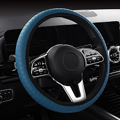 Steel Blue PU Leather Steering Wheel Cover, Skidproof Cover, Universal Car Wheel Protector, Steel Blue, 380mm