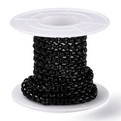Black Eco-friendly Spray Painted Handmade Brass Box Chains, Soldered, with Spool, Black, 4x4mm, 32.8 Feet(10m)/roll