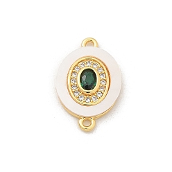 Oval Подвески-коннекторы из латуни с микропаве из прозрачного кубического циркония и ракушки, с зеленым стеклом, реальный 18 k позолоченный, овальные, 17x11x2.5 мм, отверстие : 1.2 мм