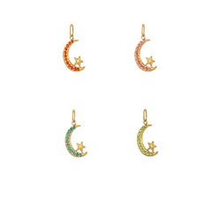 (52) Непрозрачная лаванда 304 кубический стальные подвески из нержавеющей диоксида циркония, Луна и звезды прелести, ионное покрытие (ip), реальный 18 k позолоченный, разноцветные, 17x11 мм