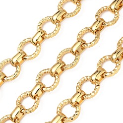 Золотой 304 Цепи из текстурированной нержавеющей стали с кольцами, несварные, с катушкой, ионное покрытие (ip), золотые, 13x2.5 мм