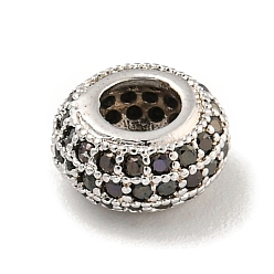 Платина Латунь микропаве черный кубический цирконий, без кадмия, без никеля и без свинца, рондель, платина, 8.5x4.5 мм, отверстие : 3.8 мм