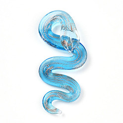 Темно-Голубой Ручной золотой песок Lampwork большие кулоны, змеиные чары, глубокое синее небо, 61.5~63x27~29x8.5~11 мм, отверстие : 5~7x6~8.5 мм