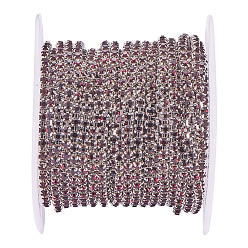 Amethyst Brass Rhinestone Strass Chains, with Spool, Rhinestone Cup Chain, about 2880pcs Rhinestone/bundle, Grade A, Silver Color Plated, Amethyst, 2mm, about 10yards/roll