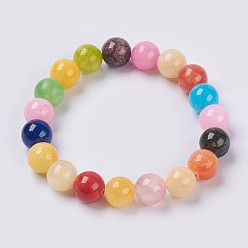 (52) Непрозрачная лаванда Браслет из натурального желтого нефрита из бисера, окрашенные, круглые, разноцветные, 2 дюйм (5 см), бусины : 14 мм
