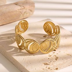 Oro 304 Brazaletes de acero inoxidable con anillo hueco y puño abierto para mujer, dorado, diámetro interior: 2.36 pulgada (6 cm)