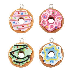 (52) Непрозрачная лаванда 10подвески из непрозрачной смолы, имитация еды, пончик, с железной платиной петлей, разноцветные, 25.5~28.5x22.5~23x10~10.5 мм, отверстие : 2 мм