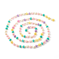 Colorful Handmade Polymer Clay Beaded Chains, with Iron Findings & Oblate Beads, Unwelded, Colorful, 6~7x3mm, about 39.37 inch(1m)/strand