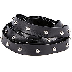 Черный Плоский шнур из искусственной кожи, Полукруглая заклепочная лента платинового тона, для изготовления ювелирных изделий, чёрные, 20x1 мм, полукруглый: 10x6 мм