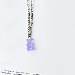 Лиловый Ожерелья с подвеской в виде медведя из сплава и смолы для женщин, платина, сирень, 14.17 дюйм (36 см)