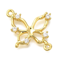 Настоящее золото 18K Латунные подвески из прозрачного кубического циркония, без кадмия, без никеля и без свинца, ссылки бабочки, реальный 18 k позолоченный, 15x16.5x2.5 мм, отверстие : 1.2 мм
