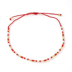 Красный Богемный стиль стеклянные круглые бусины плетеные браслеты из бисера, регулируемые женские браслеты из полиэстера, красные, внутренний диаметр: 11 дюйм (28 см)