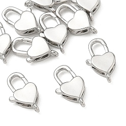 Platinum SHEGRACE Brass Lobster Claw Clasps, Heart, Cadmium Free & Lead Free & Nickel Free, Platinum, 14x8x3mm, Hole: 1mm