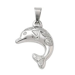 Stainless Steel Color 304 Stainless Steel Pendants, with 201  Stainless Steel Ice Pick Pinch Bails, Dolphin Charms, Stainless Steel Color, 22x16x3mm, Hole: 6x3mm.