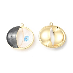 White Brass Pendants, with Enamel, Real 18K Gold Plated, Long-Lasting Plated, Flat Round with Evil Eye Charm, White, 25x25x8mm, Hole: 1.4mm