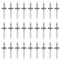 Античное Серебро 60 шт. Подвески из сплава в тибетском стиле, формы меча, античное серебро, 34x10x2.5 мм, отверстие : 1.6 мм