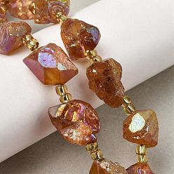 Сиена Гальванизированные нити из необработанных натуральных аметистов, с бисером, самородки, цвет охры, 13~20x12~14.5x11~14 мм, отверстие : 1.2~1.4 мм, около 9 шт / нитка, 6.89''~7.09'' (17.5~18 см)