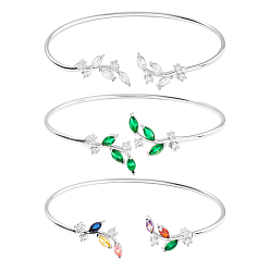 (52) Непрозрачная лаванда 3 шт. 3 цвета элегантные латунные браслеты-манжеты в форме листа с кубическим цирконием для женщин, разноцветные, внутренний диаметр: 2-1/2 дюйм (6.5 см)