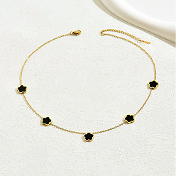 Черный Элегантные ожерелья из нержавеющей стали с ракушками и цветочными звеньями для женщин, золотые, чёрные, 16.14 дюйм (41 см)