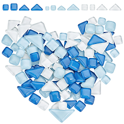 Light Sky Blue Transparent Glass Cabochons, Mosaic Tiles, for Home Decoration or DIY Crafts, Square & Triangle, Light Sky Blue, Triangle: 11.5x20x4mm Square: 10x10x5mm, 13.5x13.5x5mm, 120pcs/bag