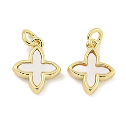 Настоящее золото 18K Латунь с подвесками в виде морских ракушек, с прыжковых колец, без кадмия, без никеля и без свинца, крестик, белые, реальный 18 k позолоченный, 11x9x2.5 мм, отверстие : 2.5 мм