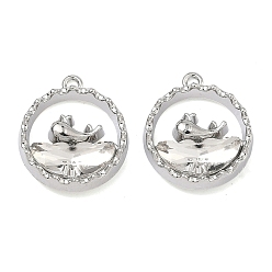 Прозрачный Сплав стекла подвески, плоская круглая форма с подвесками в виде китов, стойки покрытие, без кадмия, без никеля и без свинца, платина, прозрачные, 18x15.5~16x4~4.5 мм, отверстие : 1.2~1.4 мм
