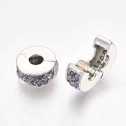 Танзания Латуни европейского застежками, бусины с большим отверстием, со стразами, плоско-круглые, платина, танзанитом, 11x5.5 мм, отверстие : 4 мм