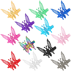 Couleur Mélangete 12 pièces 12 couleurs pinces à cheveux crocodile en alliage pour femmes, papillon, couleur mixte, 44x58x10.5mm, 1 pc / couleur